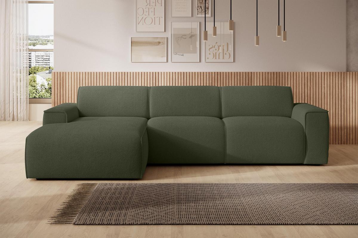 ECKSOFA L Form Didim mini Grün 310/165/78 cm – stilvolle kleine Eckcouch L - Schwarz/Grün, Kunststoff/Textil (165/310cm) - AX Living