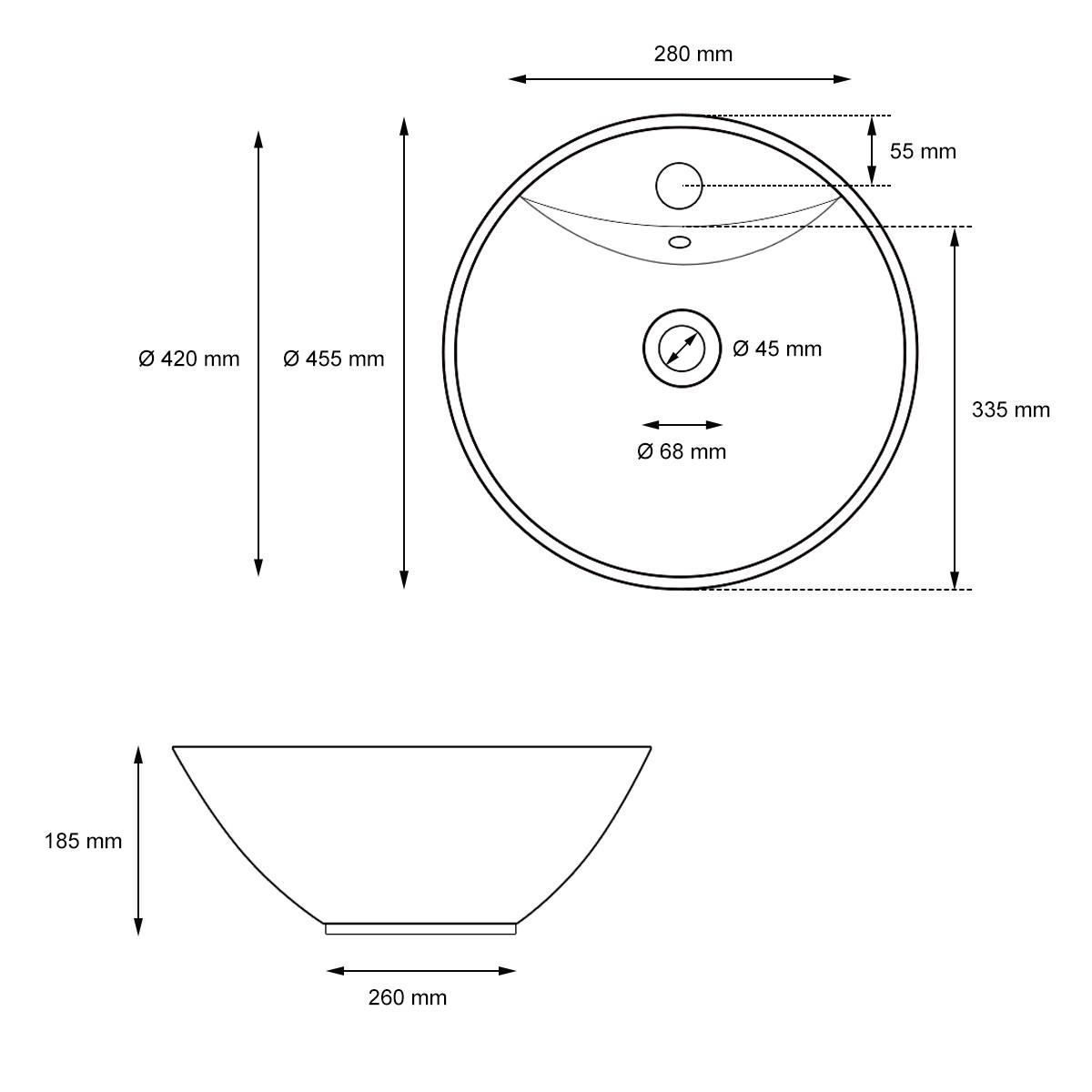 WASCHBECKEN Ø455x185 mm rund aus Keramik in Weiß mit Ablaufgarnitur Weiß - Weiß, Keramik (45.5/18.5/45.5cm) - ECD-Germany