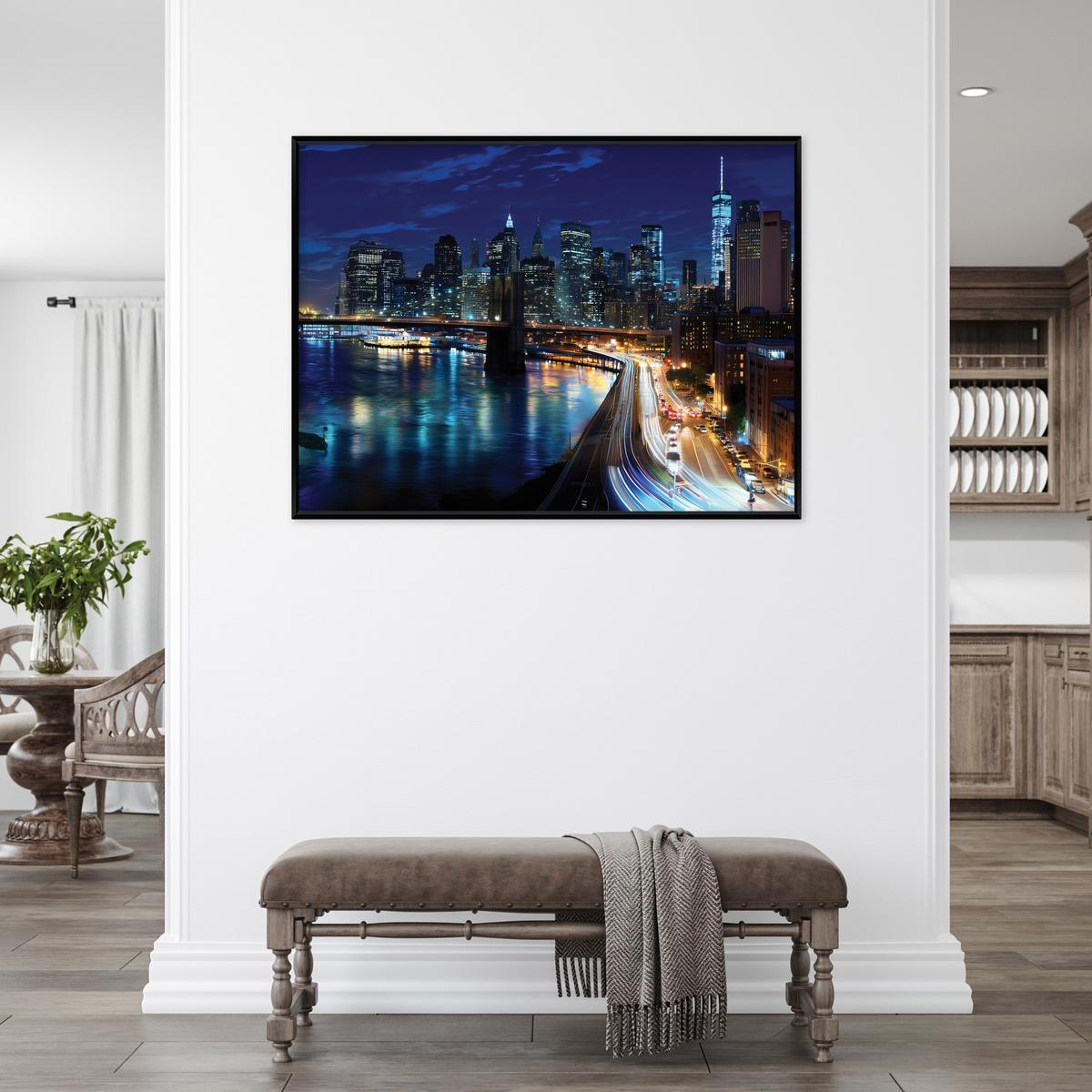 BILDER mit Rahmen Stadt Panorama Blau 100x70 cm - Multicolor, Holzwerkstoff (100/70cm) - Wallarena