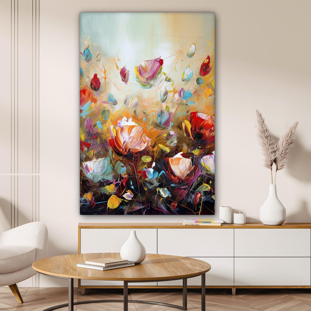 LEINWANDBILD Blumen - Kunst - Natur - Ölgemälde Deko Groß 90x140 cm - Multicolor, Textil (90/140cm) - MuchoWow