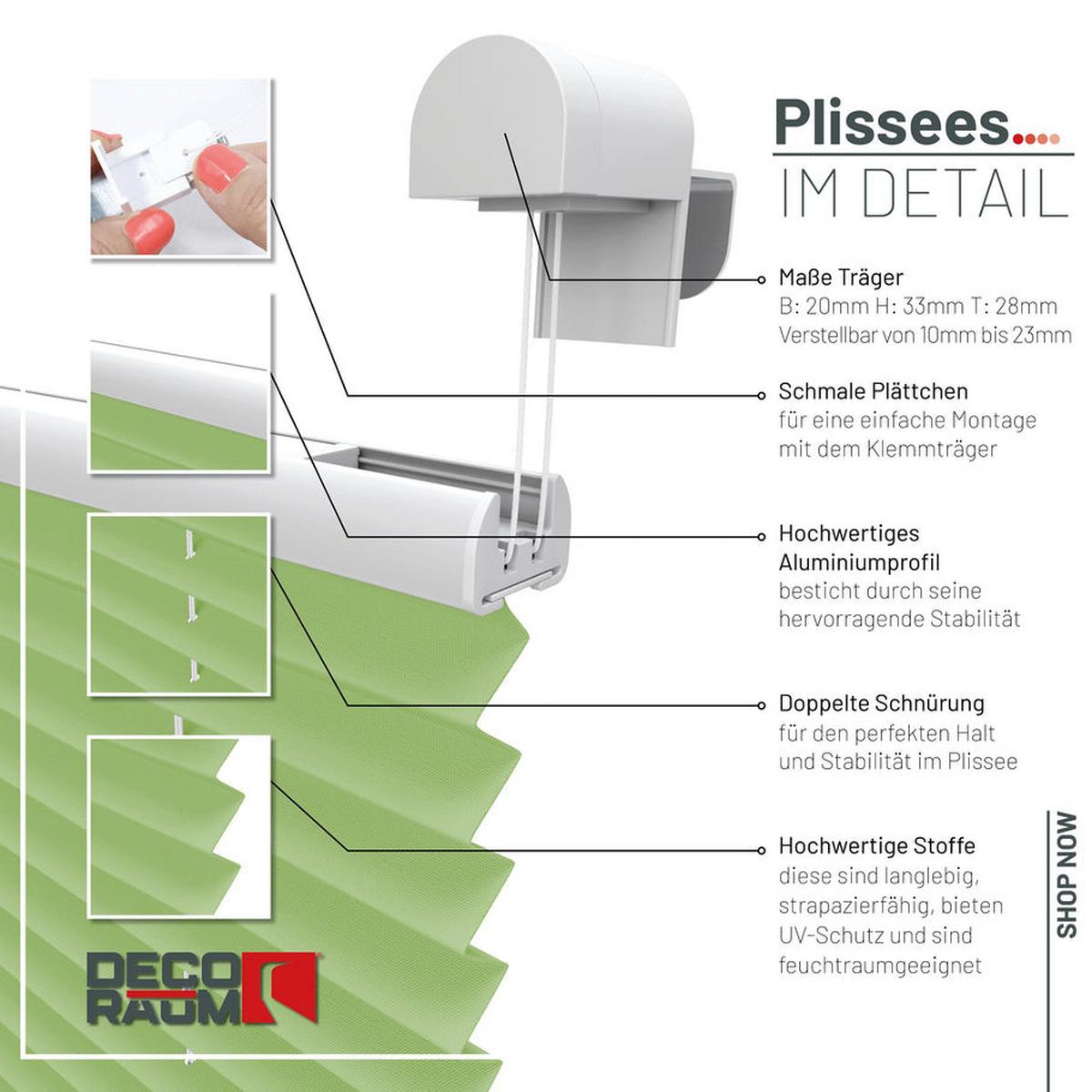 PLISSEE Basic 90 x 150cm Klemmfix ohne Bohren - Grün, Textil (90/150cm) - Deco-Raum