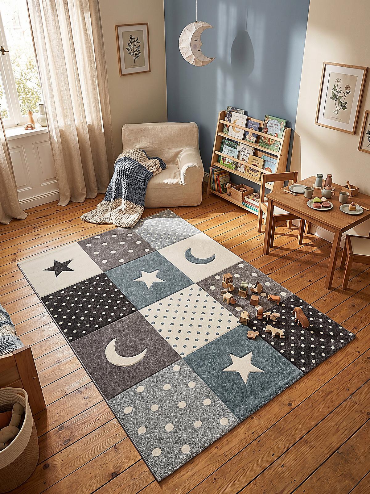 KINDERTEPPICH Kurzflor Sterne IDRO Polypropylen Blau 160 x 230 cm - Blau, Textil (160/230cm) - KADIMA DESIGN