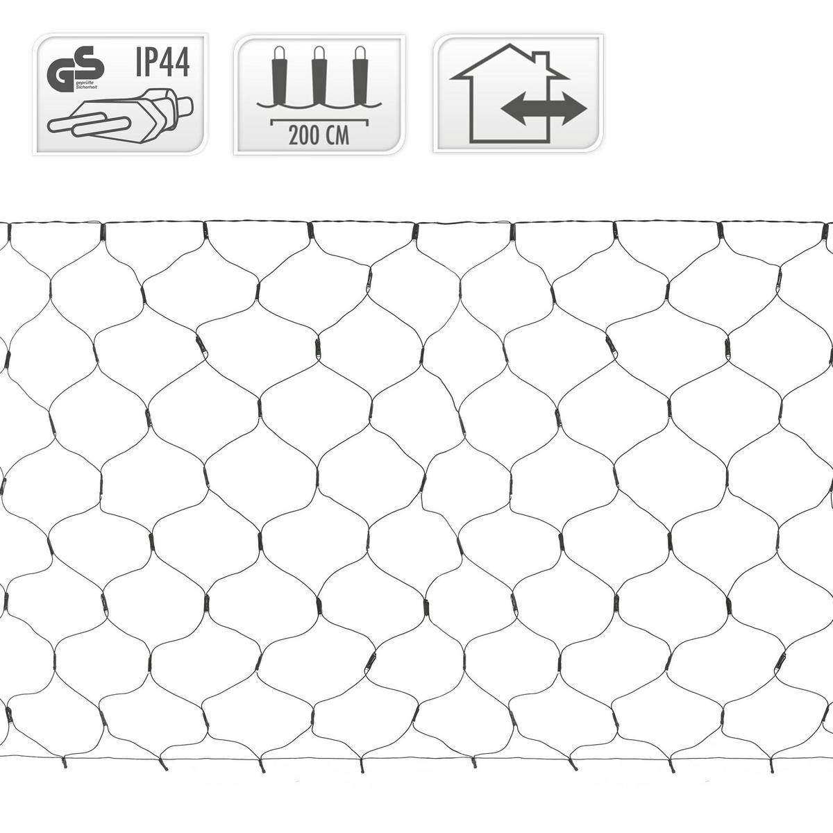 LED LICHTERNETZ 2x1 m 160LED Warmweiß Innen/Außen IP44 Wetterfest - Schwarz, Kunststoff (200cm) - ECD-Germany
