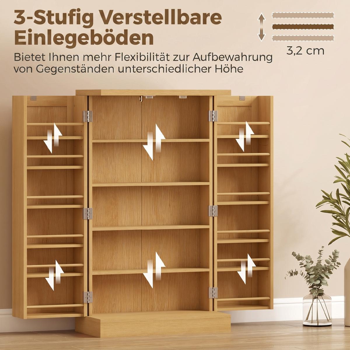 KÜCHENSCHRANK MDF Rattan Naturholz - Naturfarben, Holzwerkstoff (30/104/60cm) - HOMCOM