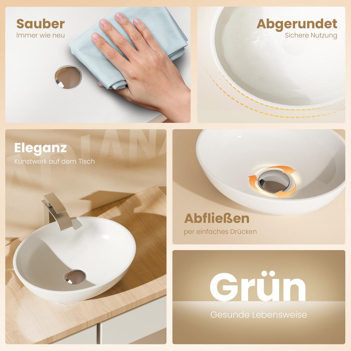 WASCHBECKEN mit pflegeleichter Oberfläche Weiß 41,5 / 33,5 / 13 cm - Weiß Hochglanz, Keramik (41.5/13/33.5cm) - EMKE