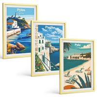 BILDER SET 3er Set - 40x60 cm Goldrahmen - Küstenlandschaften des Tourismus - Goldfarben, Kunststoff (40/60cm) - TULUP