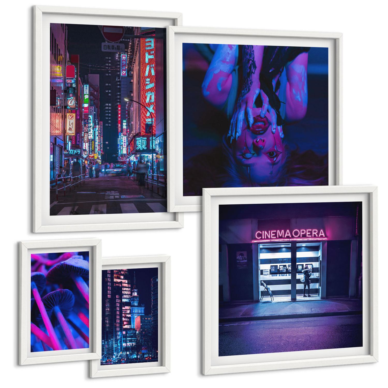 BILDER SET 5er Set - 50x50 cm & 20x30 cm & 40x60 cm Weißer Rahmen - Kosmische Sternenlandschaften - Weiß, Kunststoff (40/60cm) - TULUP
