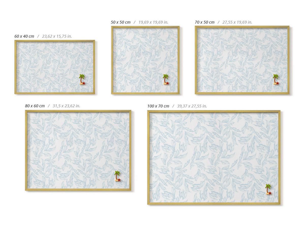 MAGNETTAFEL 80x60 cm Goldener Rahmen Regelmäßiges Blattmuster - Pastellblau, Metall (80/60/0.4cm) - TULUP