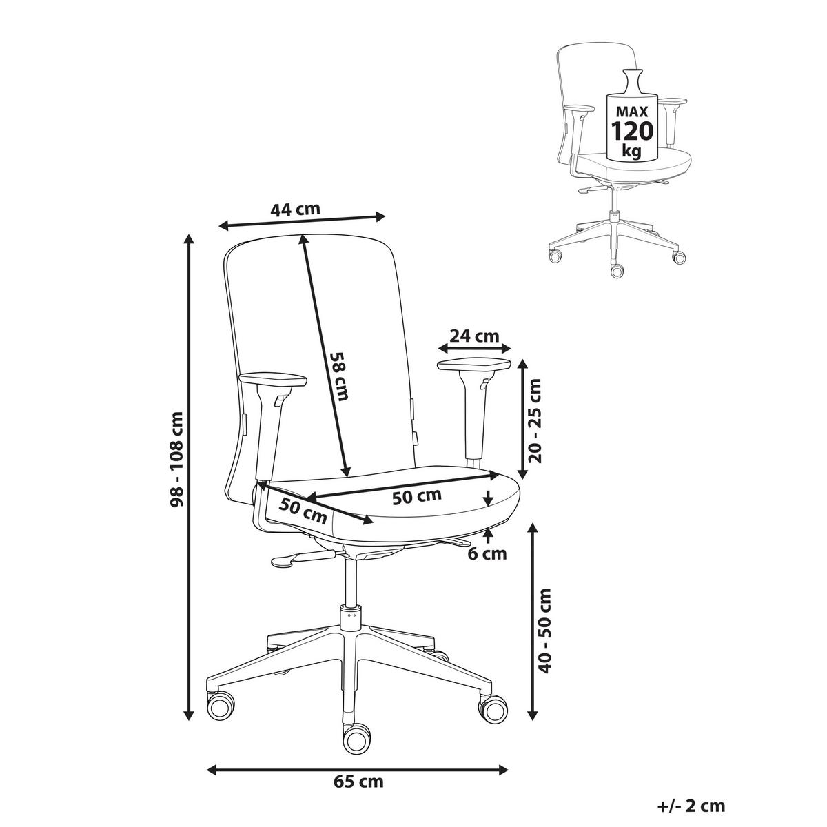 BÜROSTUHL Stoff Hellgrau Kamilon - Hellgrau/Schwarz, Textil (60/98/65cm) - Beliani