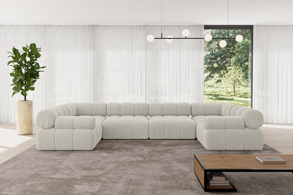 WOHNLANDSCHAFT modulares Sofa Birno-U2 - 380x190x70 cm Creme Cord - Hellgrau/Creme, Holzwerkstoff/Textil (380/70/190cm) - ALTDECOR