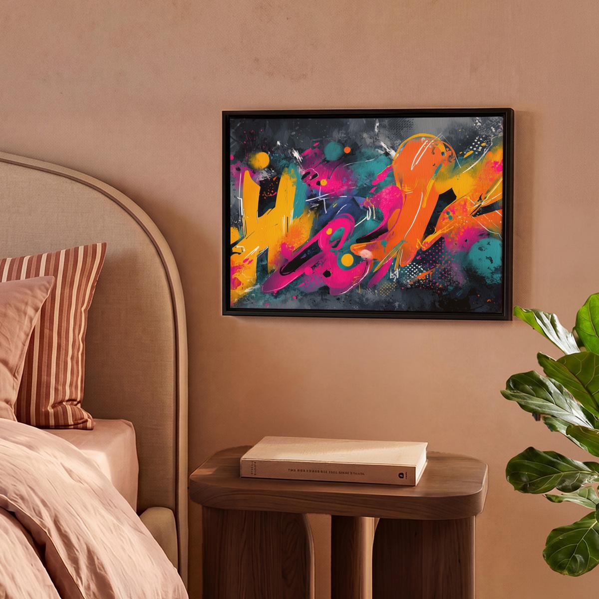 LEINWAND Bilder mit Rahmen - Abstrakt - Graffiti - Farbenfroh - Farbspritzer - 40x30 - Multicolor, Textil (40/30cm) - MuchoWow