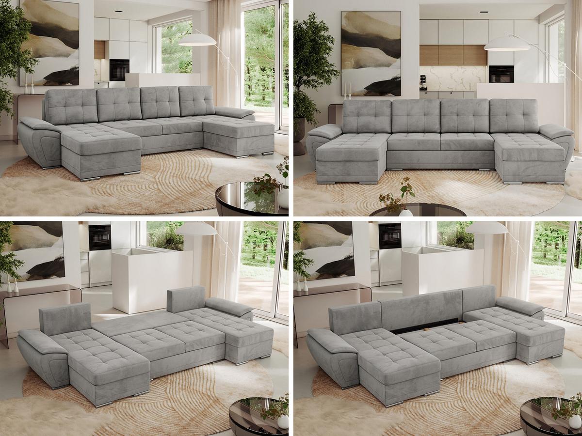 WOHNLANDSCHAFT UMBRIA U Hellgrau Velvet - Hellgrau/Grau, Textil/Metall (336/85/157cm) - MKS