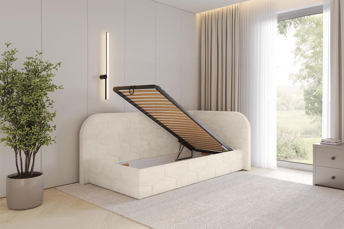 EINZELLBETT Jugendbett mit Bettkasten und Matratze H3/H4, Links - JAXY 100x200 Beige - Beige, Holzwerkstoff/Textil (100/200cm) - ALTDECOR