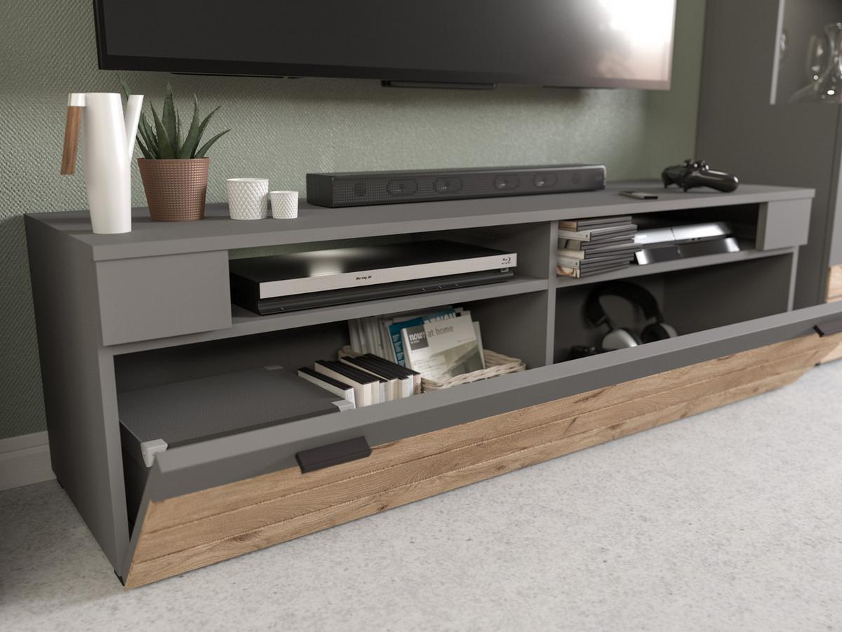TV-LOWBOARD Eiche, grau matt 140 cm, TV Unterteil mit 4 Fächern - Eichefarben/Schwarz, Holzwerkstoff/Kunststoff (140/43/40cm) - Inn.Furn