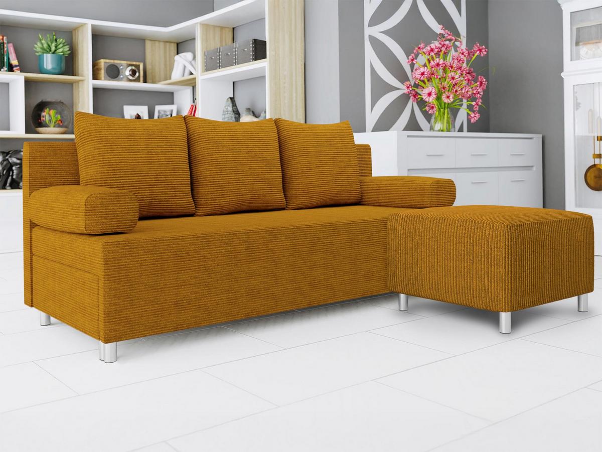 SCHLAFSOFA Dover Cord mit Polsterhocker - Chromfarben/Braun, Holz/Kunststoff (192/80cm) - MIRJAN24