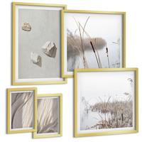 BILDER SET 5er Set - 50x50 cm & 20x30 cm & 40x60 cm Goldrahmen - Nahaufnahmen der Struktur im Boho-Stil - Goldfarben, Kunststoff (40/60cm) - TULUP