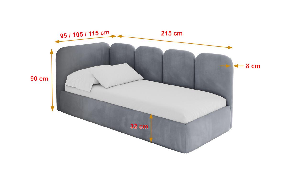 EINZELLBETT Jugendbett mit Bettkasten, Rechts - VELY 80x200 Grau - Blaugrau, Holzwerkstoff/Textil (80/200cm) - ALTDECOR