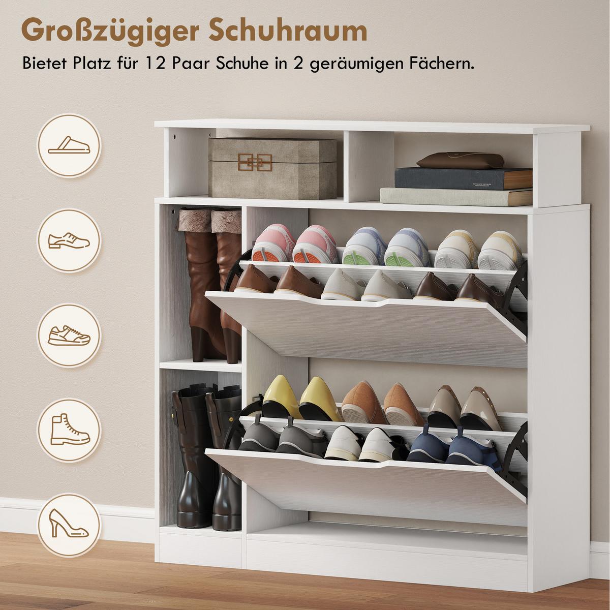 SCHUHSCHRANK aus MDF 89/25/92 cm Weiß - Weiß, Holzwerkstoff (25/92/89cm) - HOMCOM
