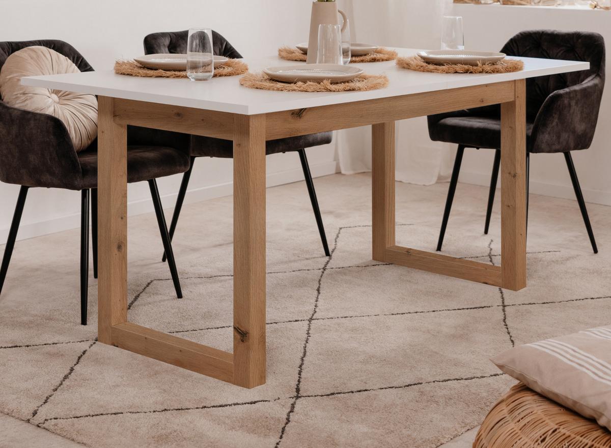 ESSTISCH weiß, Eiche Artisan 160/200 x 90cm, Küchentisch ausziehbar - Weiß/Eiche Artisan, Holzwerkstoff (90/160/75cm) - Furn.Design