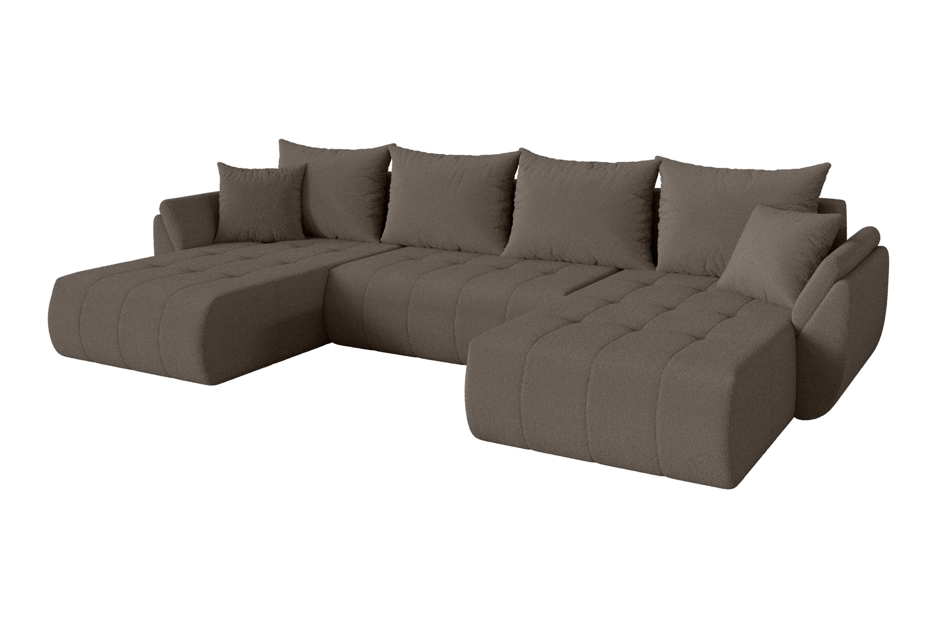 WOHNLANDSCHAFT mit Schlaffunktion und Bettkasten TOKO-U 378x194x86 Braun Bouclé - Schwarz/Braun, Holzwerkstoff/Kunststoff (378/86/194cm) - ALTDECOR