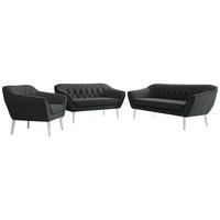 SITZGARNITUR PIRS 3+2+1 - Dunkelgrau Strukture - Weiße Beine - Dunkelgrau/Graphitfarben, Holzwerkstoff/Textil (180/75/74cm) - MKS