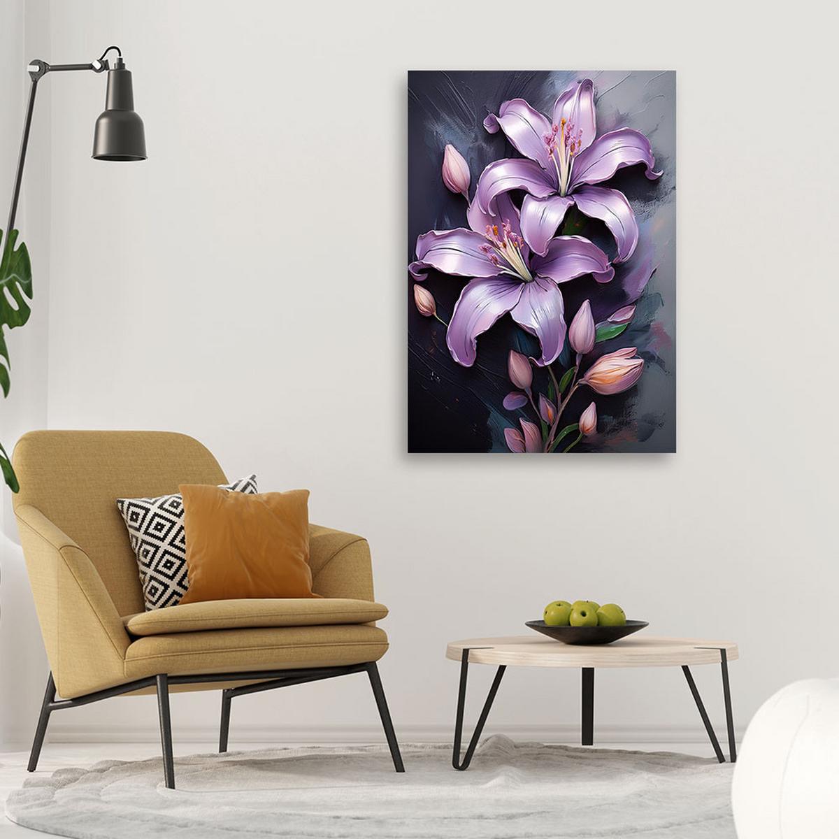 WANDBILD lila bemalte lilienblumen - Lila, Textil (40/60cm) - Feeby