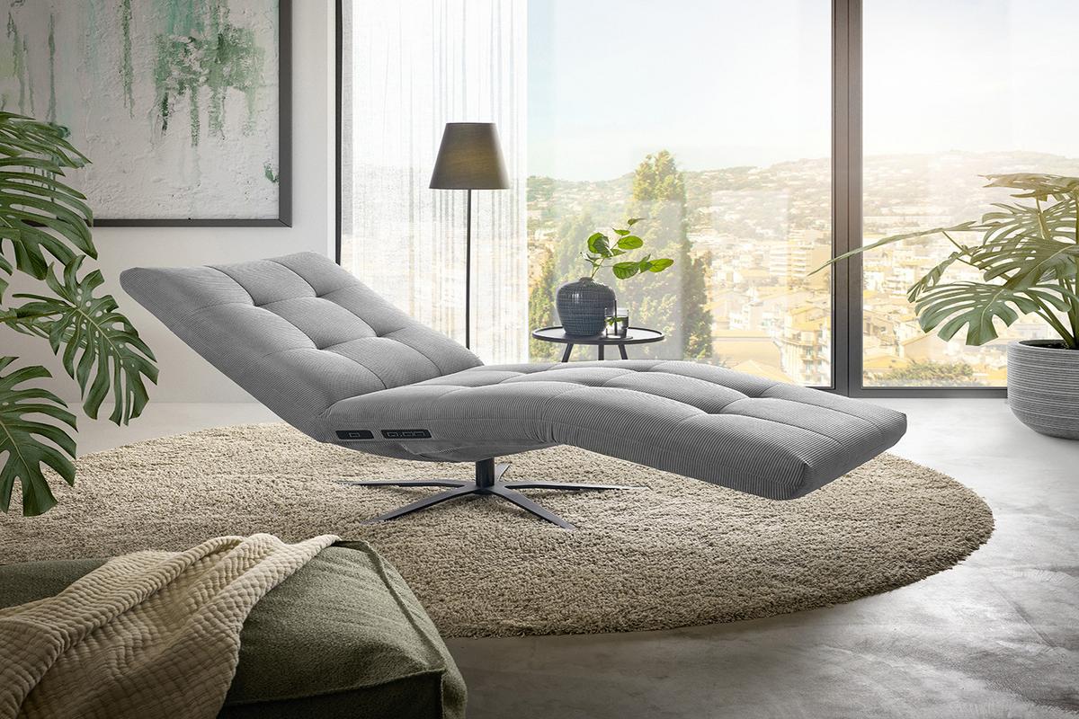 RELAXLIEGE LETICIA Grau Cord Drehbar (360°), Relaxfunktion - Schwarz/Grau, Textil/Metall (82/115/156cm) - KAWOLA
