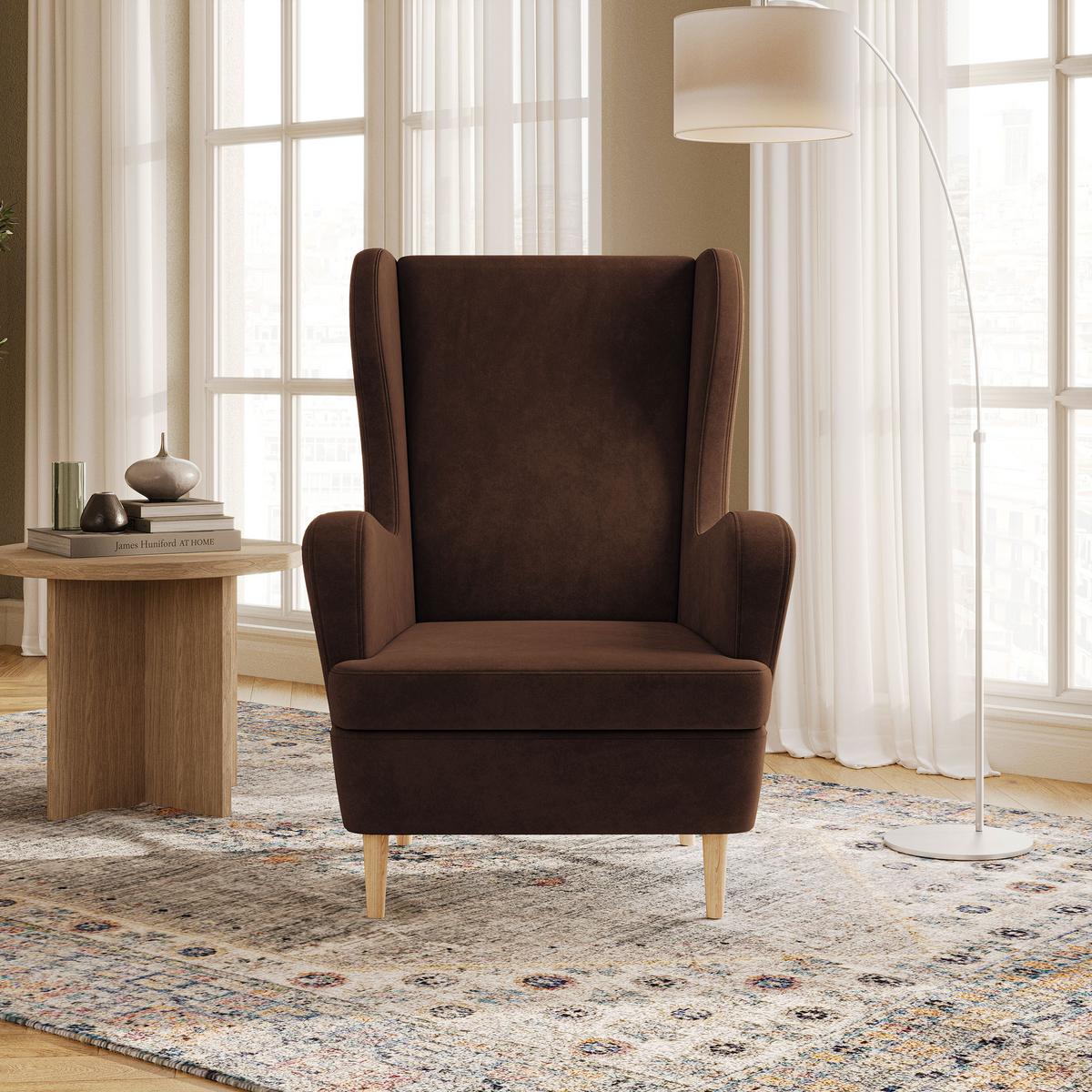 SESSEL VOGERA Ohrensessel Polstersessel, Braun - Eichefarben/Braun, Holzwerkstoff (78/103/85cm) - MASSENO