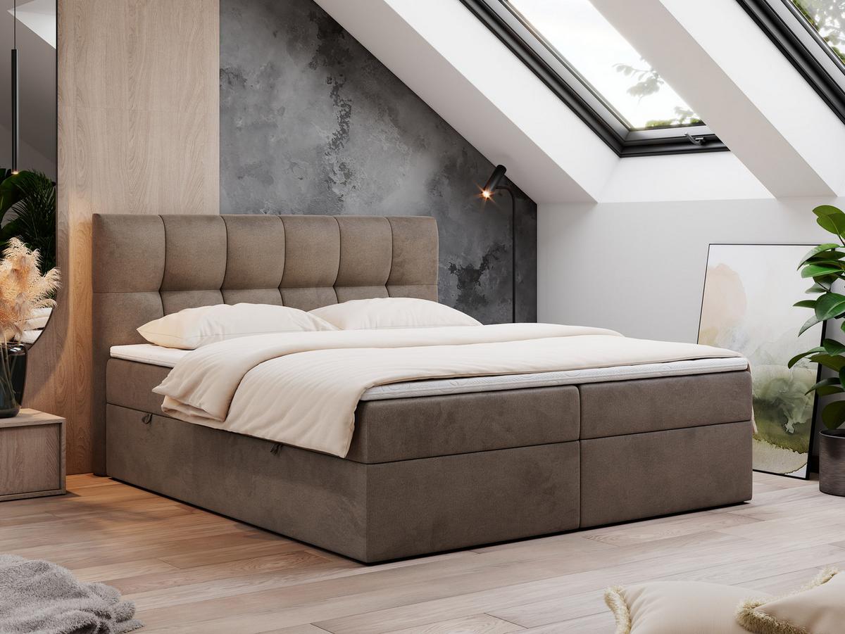 BOXBETT RICO 140/200 Braun Velvet - H3 - Braun, Holz/Textil (140/200cm) - MKS