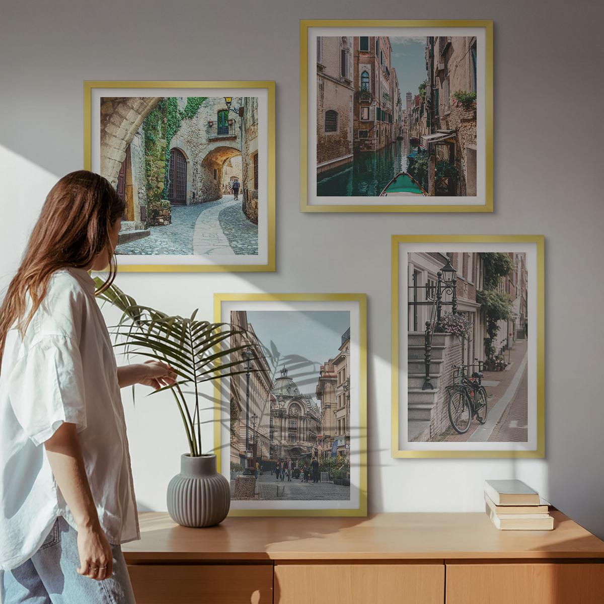 BILDER SET 4er Set - 50x50 cm & 40x60 cm Goldrahmen - Venezianische Straßen Wasserarchitektur - Goldfarben, Kunststoff (50/50cm) - TULUP