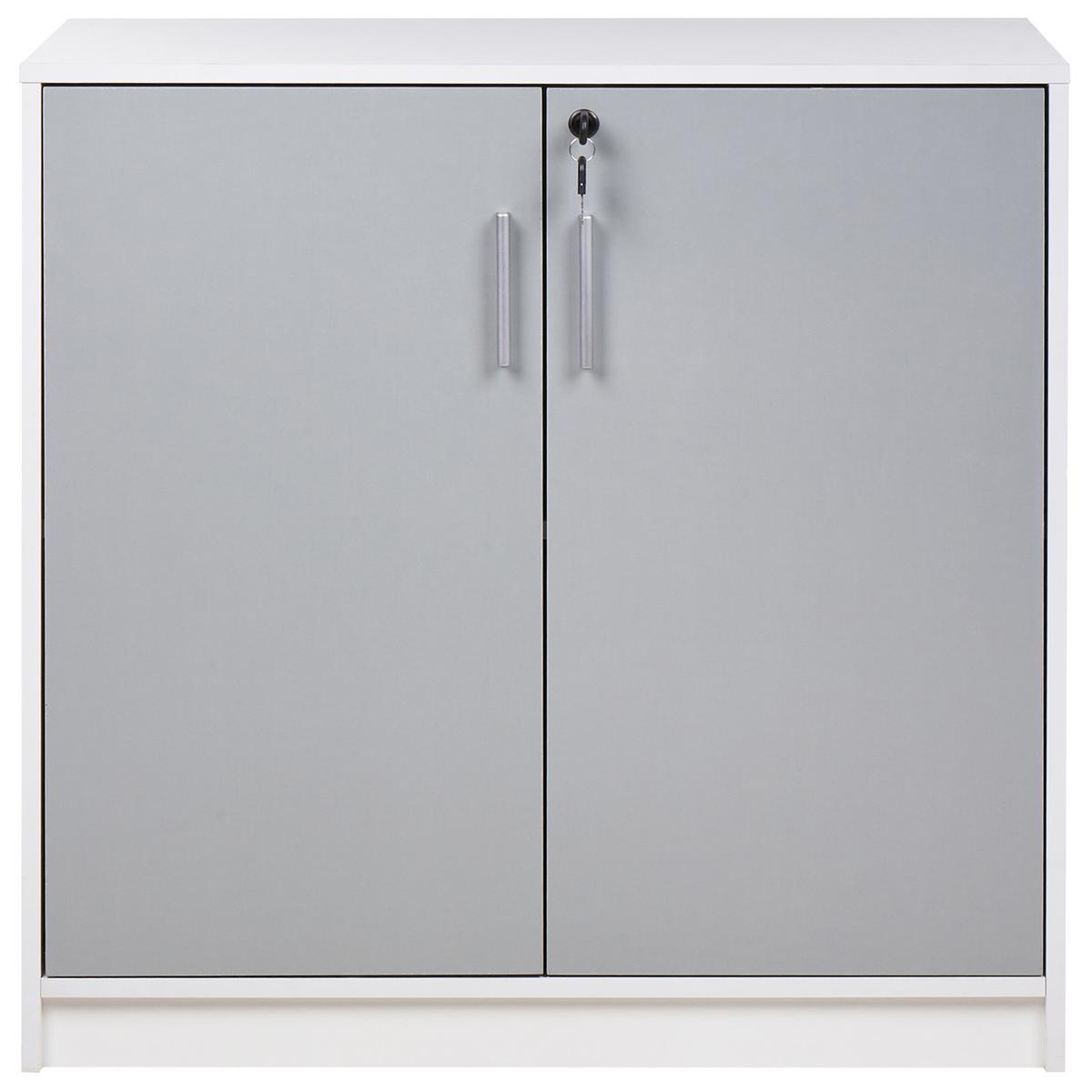 AKTENSCHRANK hellgrau/weiß 80 cm 2 Türen Zehna - Weiß/Grau, Holzwerkstoff (80/80/40cm) - Beliani