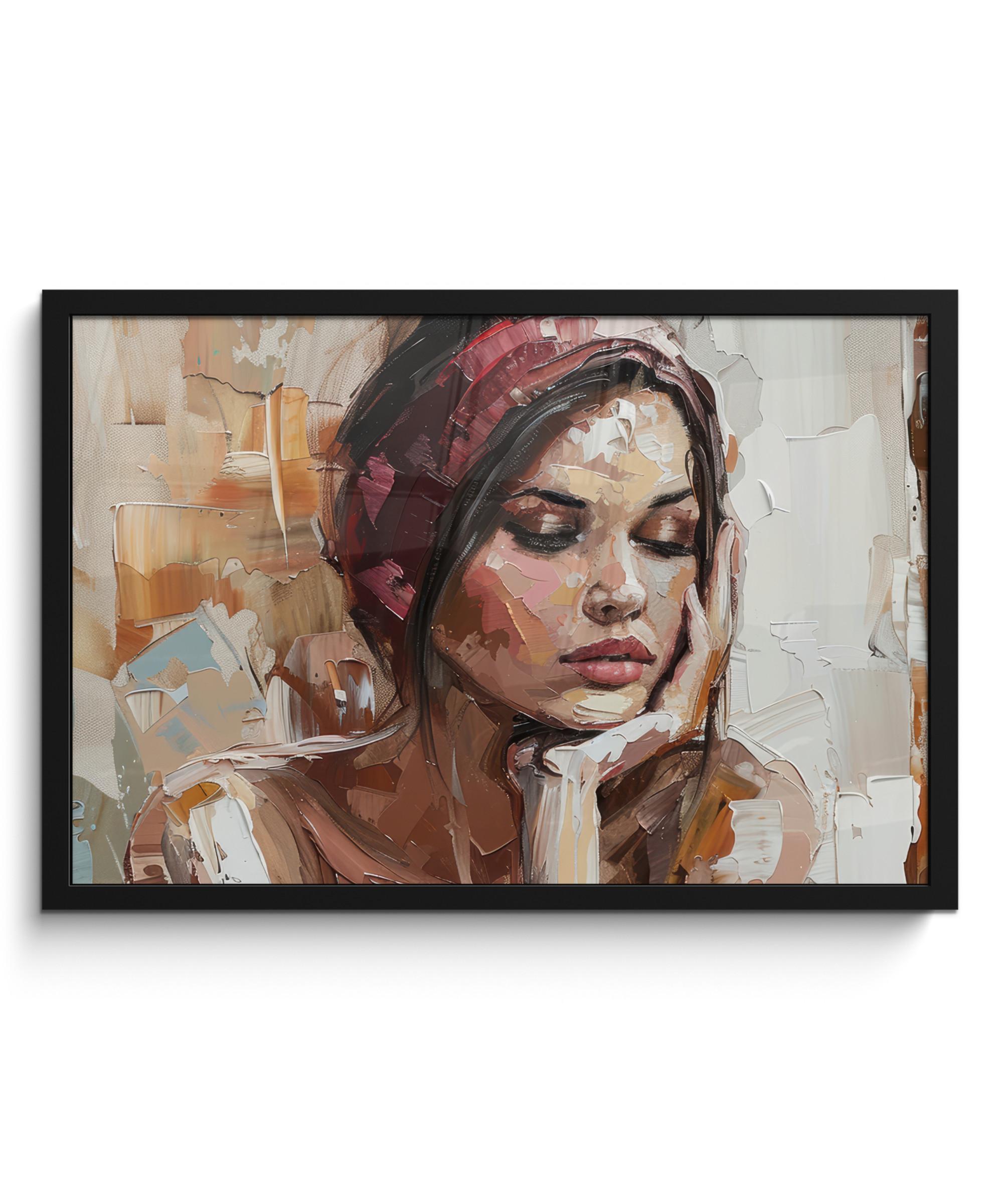 POSTER MIT RAHMEN Frau - Lackierung - Porträt - Modern 60x40 cm - Altrosa, Papier (60/40cm) - MuchoWow