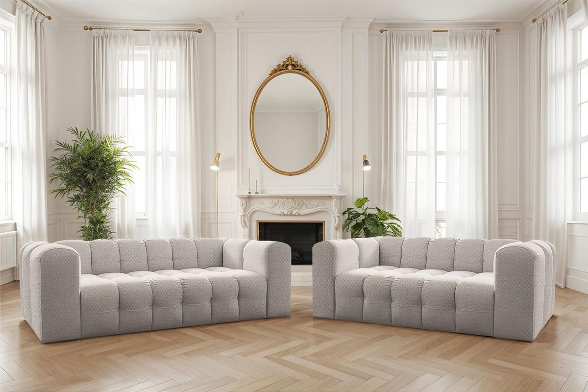 SOFASET Solvie 3-4 In Moly - Creme, Holzwerkstoff/Textil (250/75/106cm) - Fun Möbel