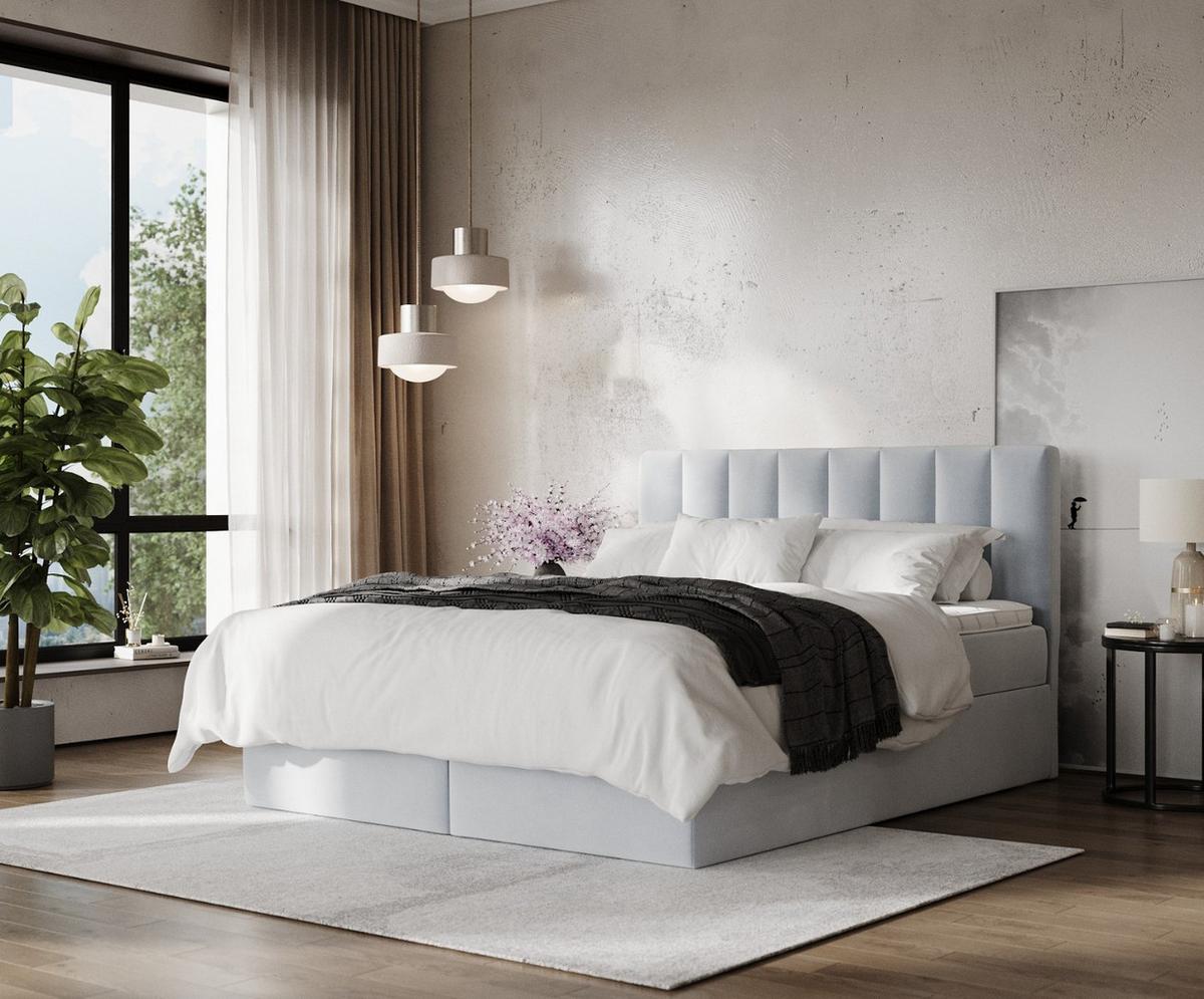 BOXBETT Lusso 180/200 cm Hellgrau im Paros Stoff - Hellgrau/Schwarz, Holz/Holzwerkstoff (180/200cm) - AltaBeds