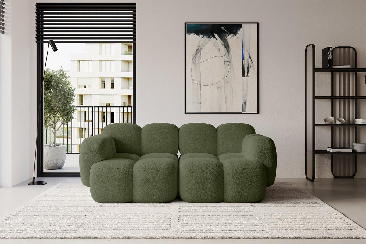 2-SITZER modulares Sofa Miko-S1 214x118x75 cm Grün Bouclé - Smaragdgrün/Schwarz, Holzwerkstoff/Kunststoff (214/75/118cm) - ALTDECOR