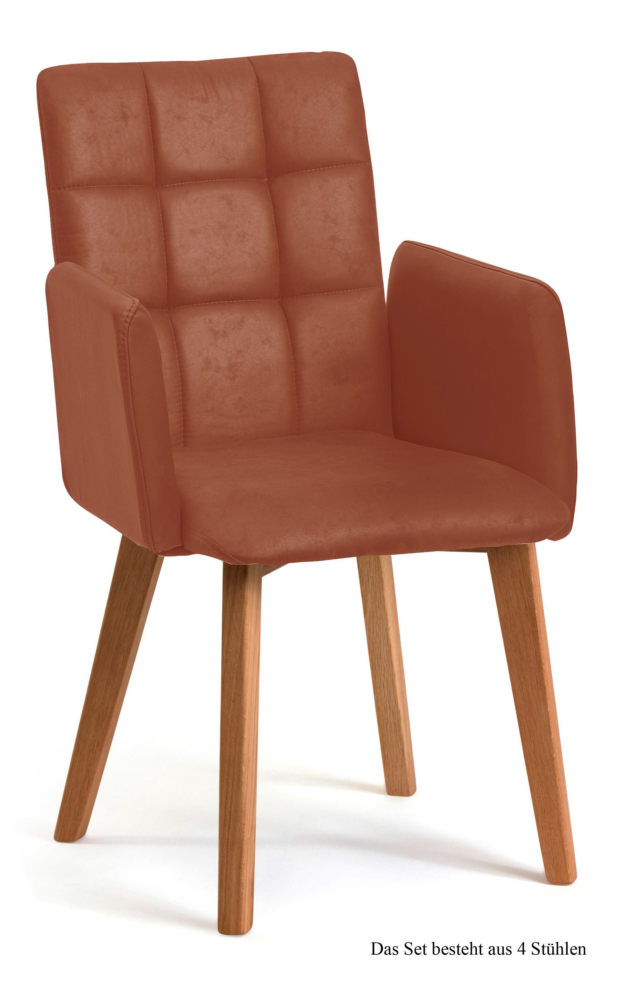ARMLEHNSTUHL (4er-Set) Dareia 52x91x60 Eiche geölt/Cognac - Cognac/Eichefarben, Kunststoff (60/91/52cm) - 58aufmkessel