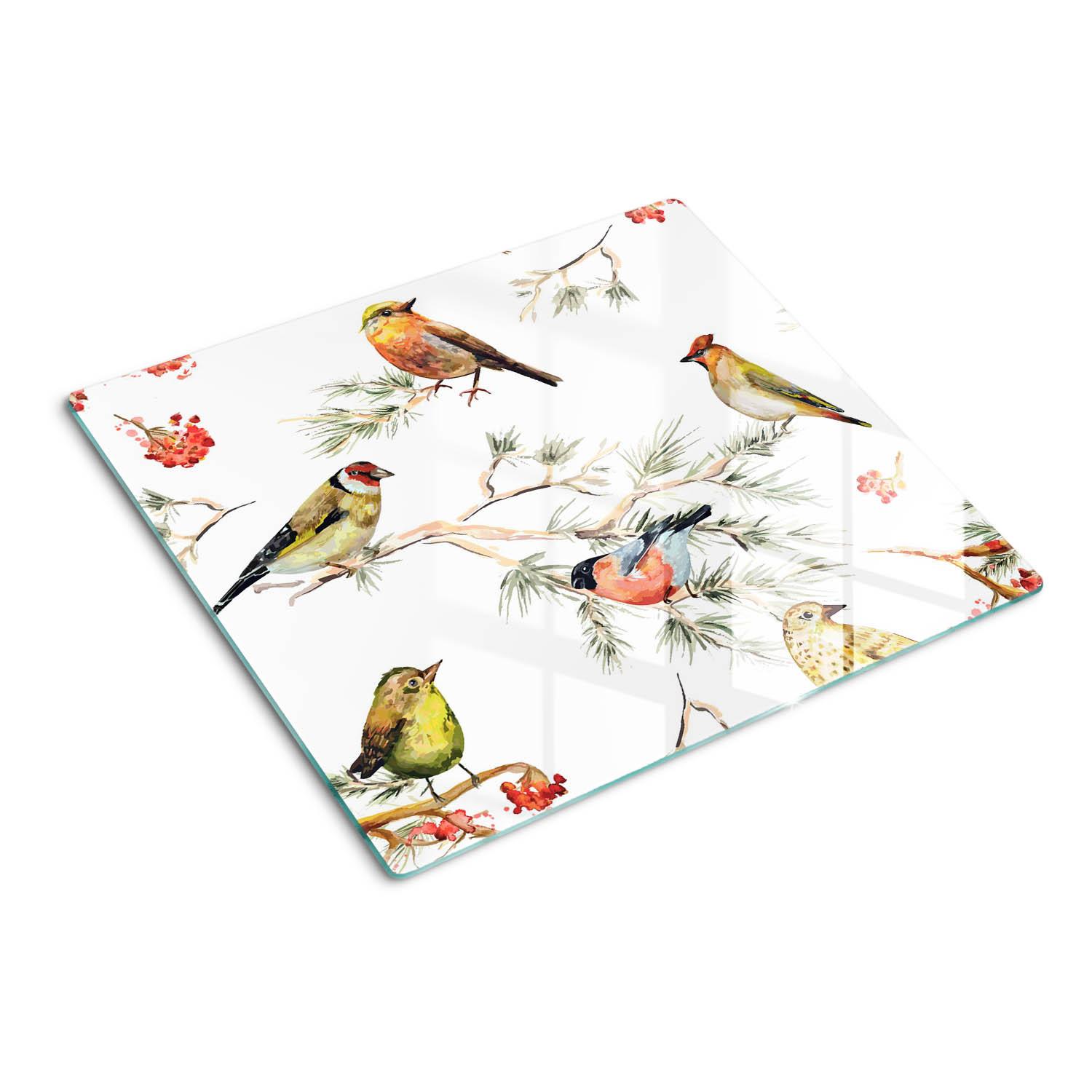 GLASPLATTE 60x52 cm Waldvögel Pflanzen - Hellgrau/Weiß, Glas (60/0.4/52cm) - TULUP