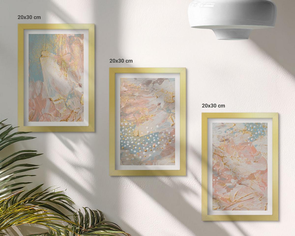 BILDER SET 3er Set - 20x30 cm Goldrahmen - Abstrakte Pastellmuster - Goldfarben, Kunststoff (20/30cm) - TULUP