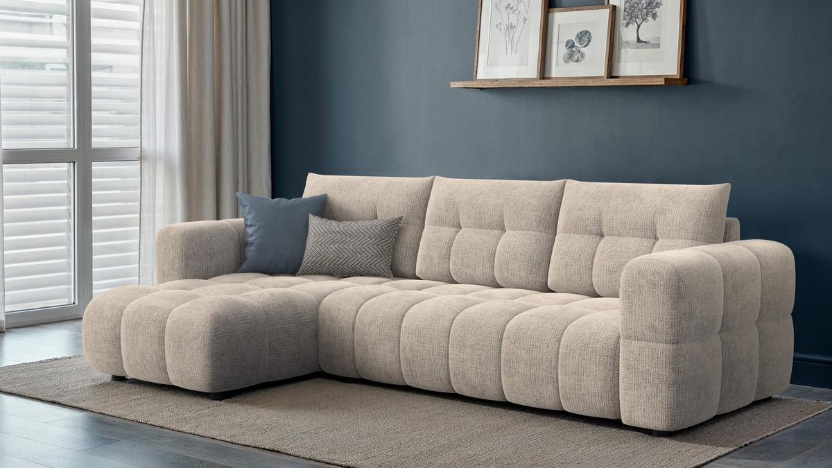 ECKSOFA CLOUDI 4-Sitzer links, beige - Beige/Schwarz, Holz/Textil (294/160cm) - Wozimo