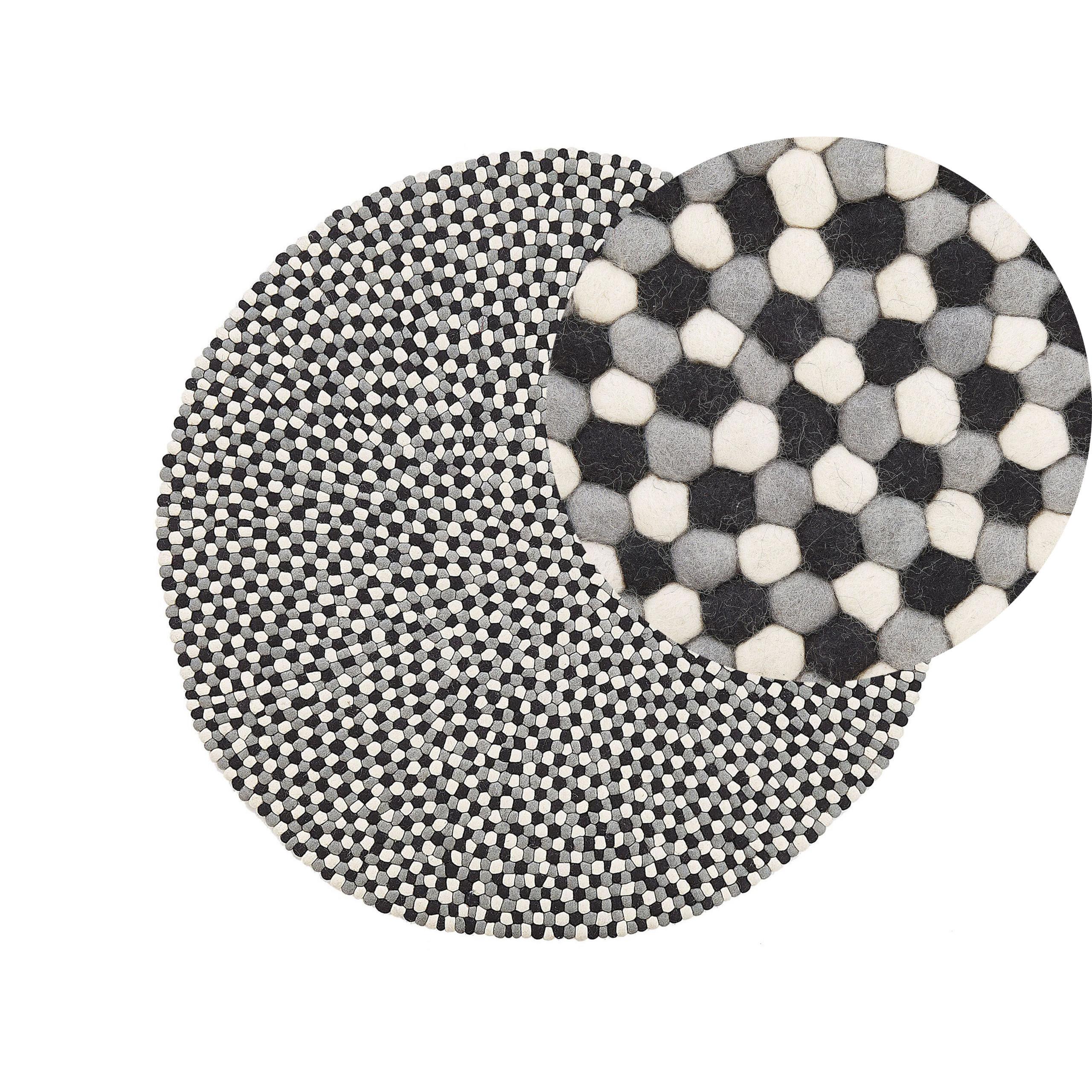 FILZKUGELTEPPICH-PENEK 140/140 cm - Schwarz, Textil (140/140cm) - Beliani