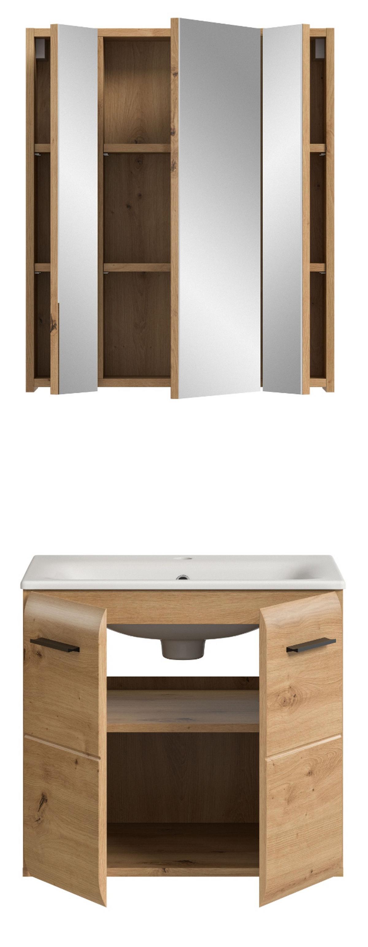 BADMÖBEL-SET 2-teilig in Artisan Eiche, Badkombination 60 x 185 cm, Cover - Schwarz/Eiche Artisan, Glas/Keramik (65/185/30cm) - Inn.Furn