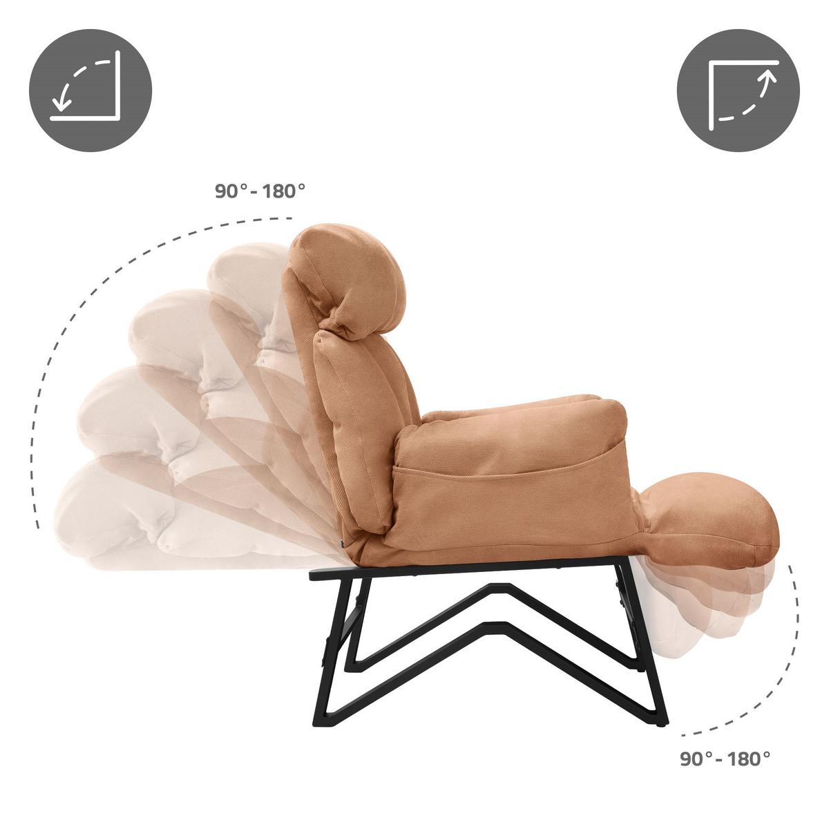 SESSEL mit Liegefunktion Braun Leinenbezug Relaxsessel verstellbar für Wohnzimmer - Schwarz/Braun, Textil/Metall (85/102/82cm) - ML-DESIGN