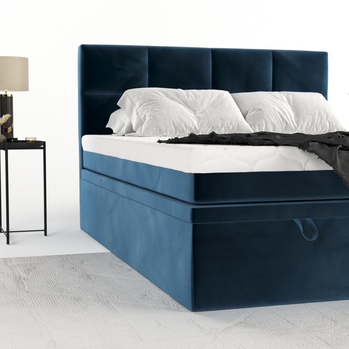 BOXBETT Tessa 140/200 cm Dunkelblau im Kronos Stoff - Schwarz/Dunkelblau, Holz/Holzwerkstoff (140/200cm) - AltaBeds
