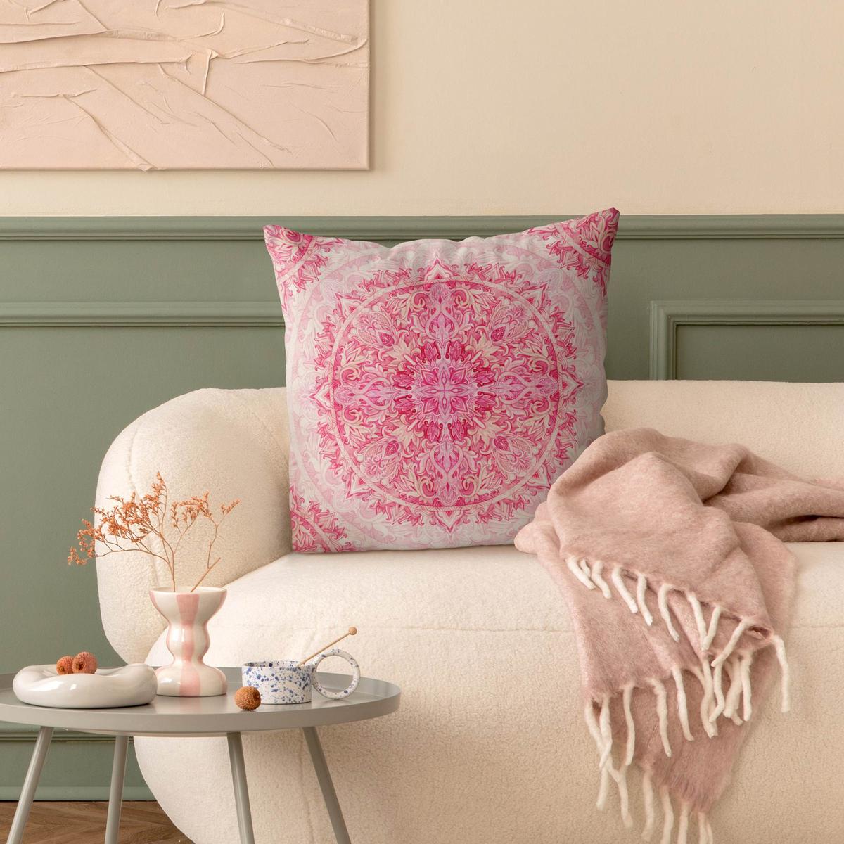 DEKOKISSEN Mandala Aquarell Ornament Muster pink 40/40 cm - Pink, Textil (40/40/10cm) - Bilderwelten