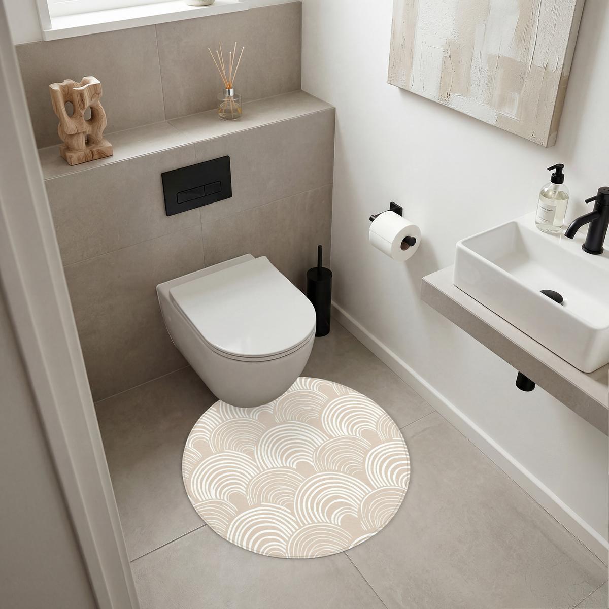 BADEMATTE Wellen - Textur - Beige Badvorleger 70x70 cm - Kaschmir, Textil (70/70cm) - OnlyWow