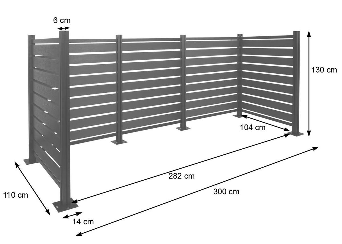 ALU MÜLLTONNEN-ZAUN Grau - Grau, Metall (300/130/110cm) - MCW