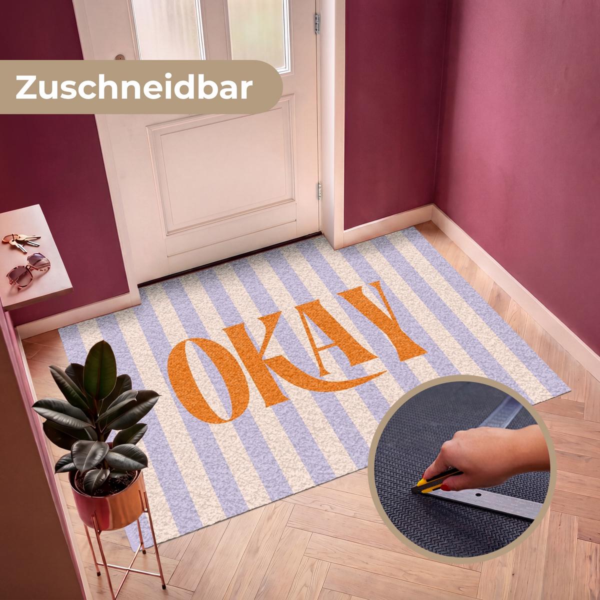 FUSSMATTE Lila – Orange – Streifen – Okay 180x120 cm - Flieder, Kunststoff (180/0.4cm) - MuchoWow