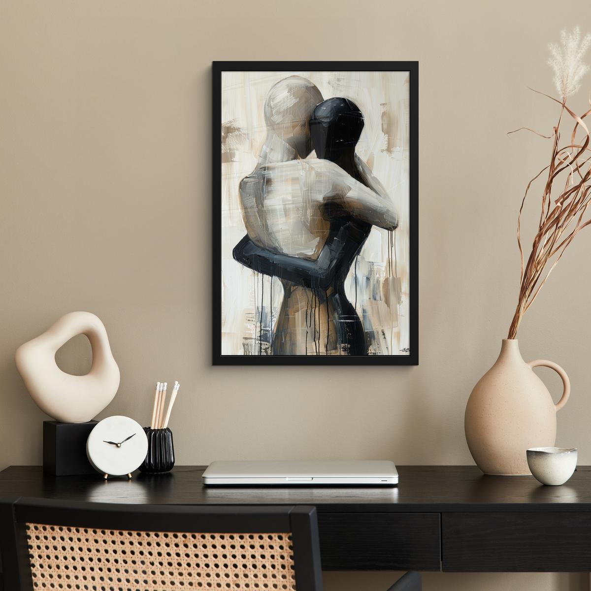 POSTER MIT RAHMEN Abstrakt - Liebe - Schwarz und weiß - Modern Bilder mit Rahmen 40x60 cm - Schwarz, Papier (40/60cm) - MuchoWow