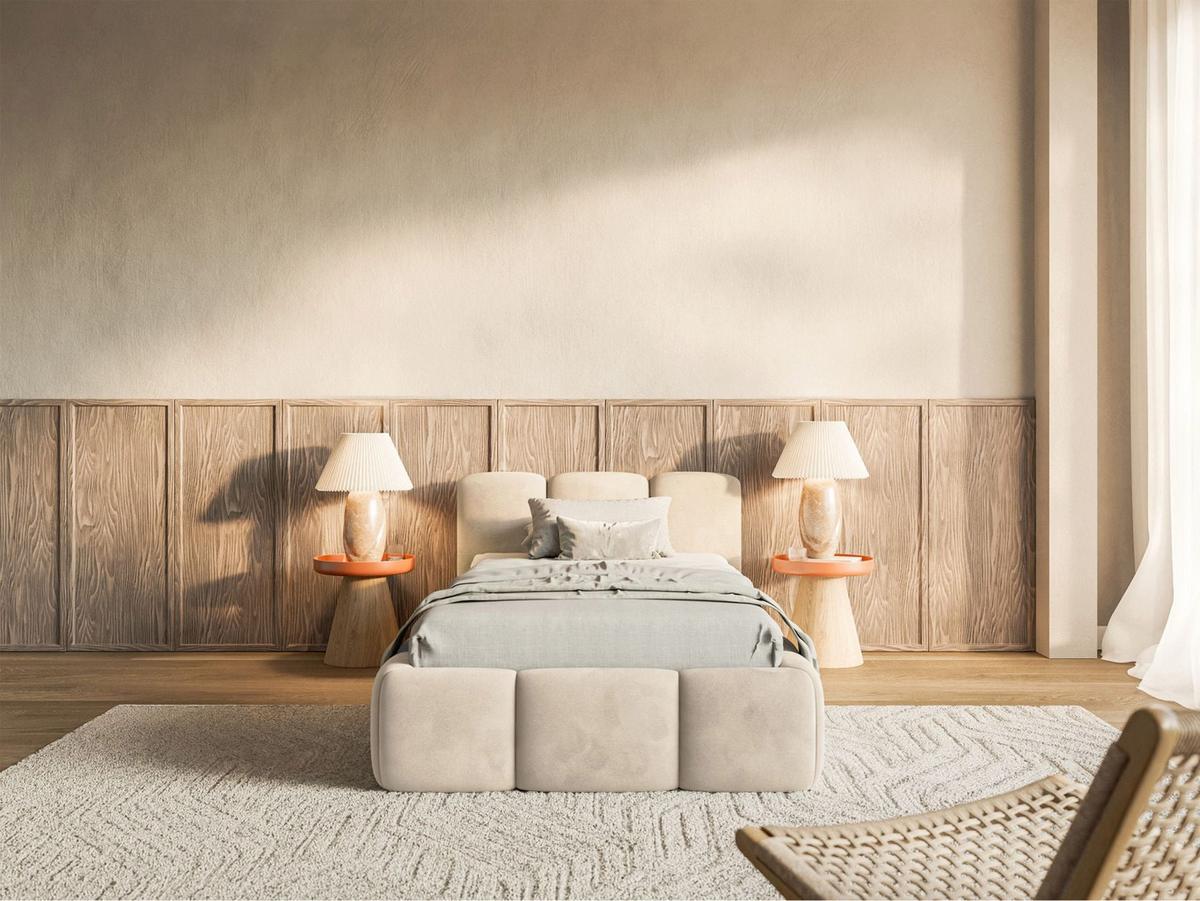 POLSTERBETT Cloudy Low Hellbeige Samt, 90x200 cm - Ecru/Schwarz, Kunststoff/Textil (90/200cm) - Selsey
