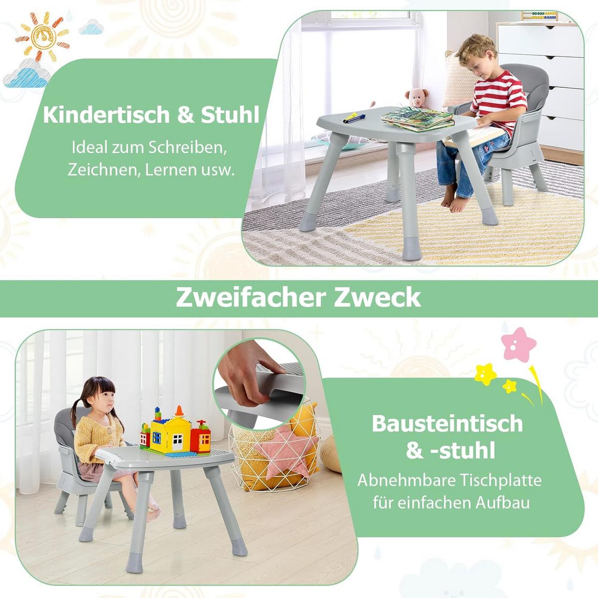 BABYHOCHSTUHL Grau - Grau, Kunststoff (58/98/58cm) - COSTWAY